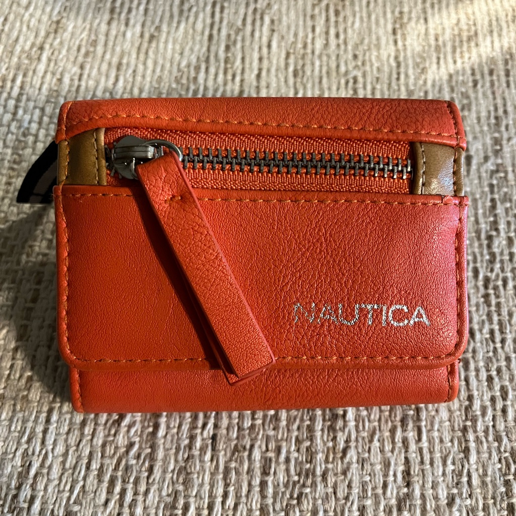 Nautica Vibrant Orange Wallet With Brown Trim